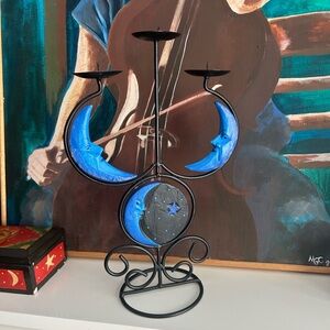 Celestial Vintage 90s Angry Sun Moon Candlabra 3 Candle Holder